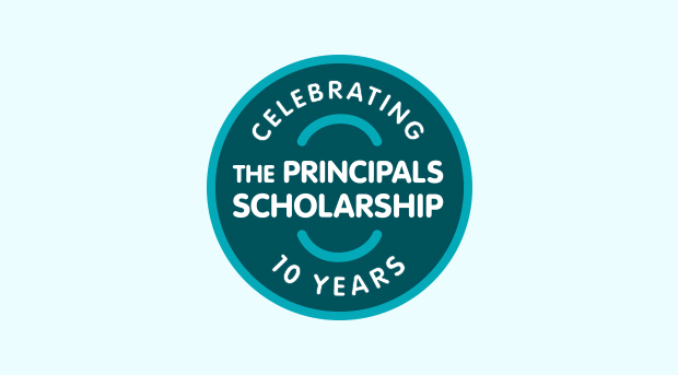 A roundel showing that TMB has supported the Principals Scholarship for 10 years.