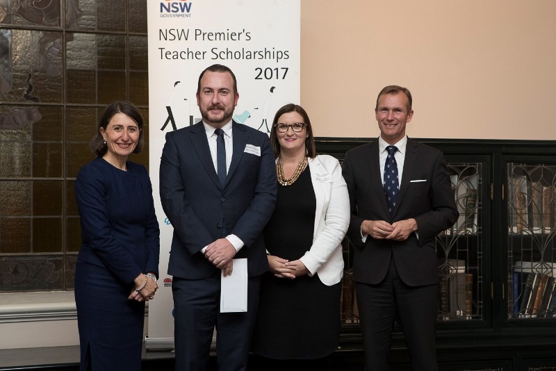 Pictured L to R: NSW Premier, Gladys Berejiklian; Brenden Davidson, scholarship recipient; Minister for Early Childhood, Minister for Aboriginal Affairs and Assistant Minister for Education, Sarah Mitchell; and Minister for Education, Rob Stokes.