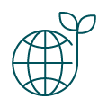 An icon of a leaf growing out of a globe representing the care in our choice of investments.