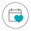 A heart superimposed over a calendar; illustrating that our Lending Specialists will take care of your needs as best they can whenever it suits you.
