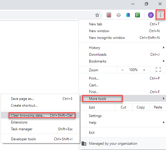 Screenshot of step for troubleshooting system error in chrome