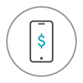 Icon of mobile phone with dollar sign in centre.