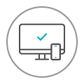 Icon of desktop monitor and a mobile phone, with a blue tick in the middle.
