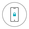 Icon of a mobile phone with a locked padlock on screen.