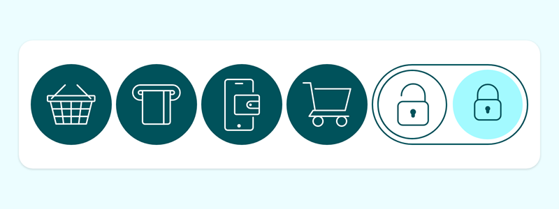 A series of icons representing card uses and padlocks representing controls on your cards.