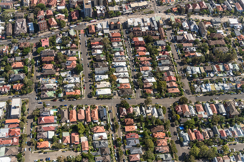 Panoramic view of suburb from above