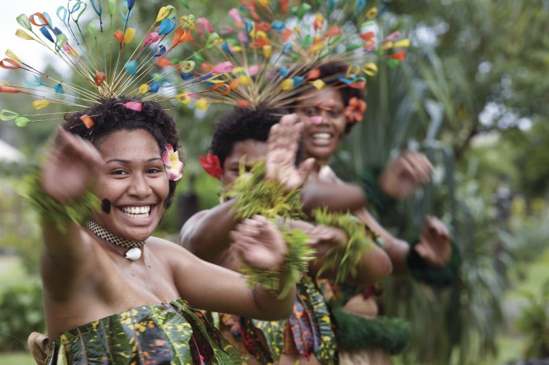Fijian women performing the traditional dance of Fiji