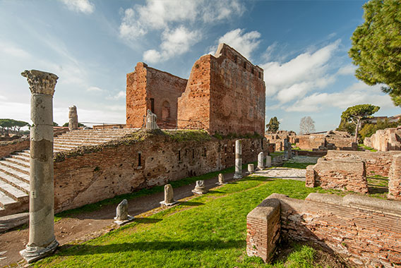 A photograph of the archeological ruins at Ostia Antica, on the outskirts of Rome