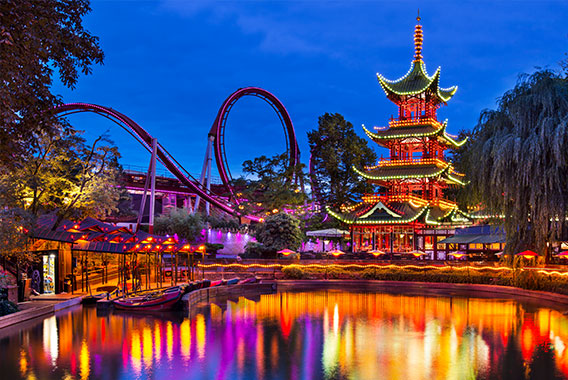 Tivoli Gardens at dusk